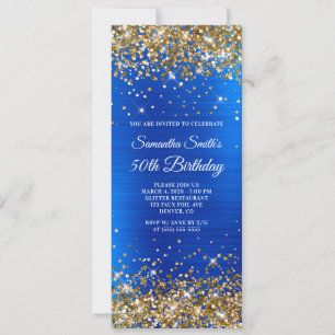 Invitación Cumpleaños 50 con Purpurina Dorada y Foil Azul Rea