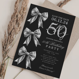 Invitación Cumpleaños 50 Coquette de plata Guardar fecha Negr