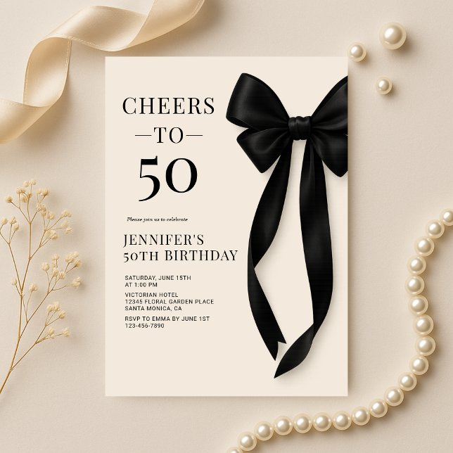 Invitación Cumpleaños 50 Coquette Lazo Negro (Subido por el creador)