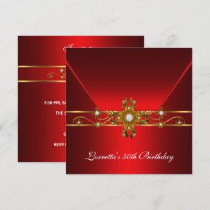 Invitación Cumpleaños 50 Cumpleaños Rojo Real Elegante Joyas