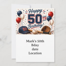 Invitación Cumpleaños 50 de béisbol