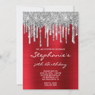 Invitación Cumpleaños 50 de Brillo Plateado con Drips de Hoja
