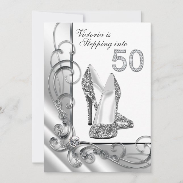 Invitación Cumpleaños 50 de Glam Diamond Stepping Into (Anverso)