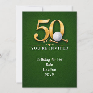Invitación Cumpleaños 50 de Golf con golf en hierba verde