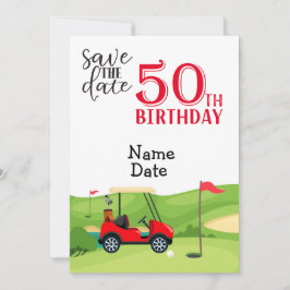 Invitación Cumpleaños 50 de Golfer con carrito de golf Save t