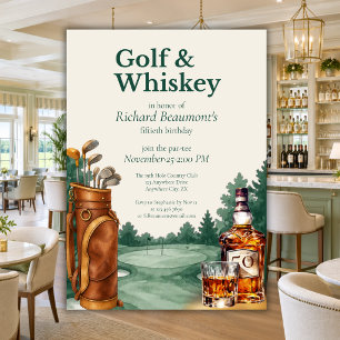 Invitación Cumpleaños 50 de hombre con estilo de golf y whisk