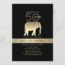 Invitación Cumpleaños 50 de hombre en negro y dorado