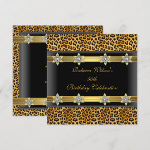 Invitación Cumpleaños 50 de Leopardo Elegante Dorado Negro