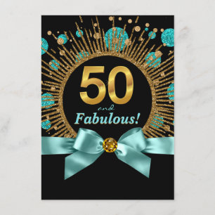 Invitación Cumpleaños 50 de Mujer Azul Teal y Dorado