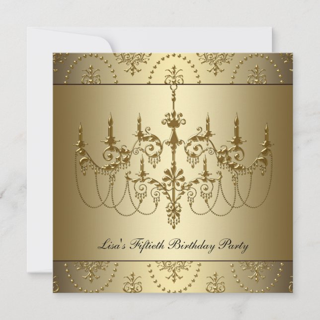 Invitación Cumpleaños 50 de mujer candelabro de oro (Anverso)
