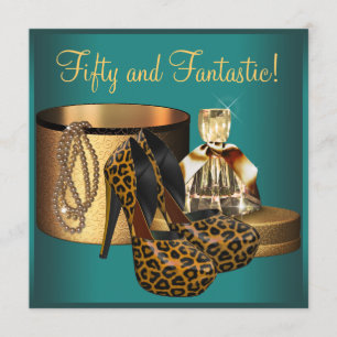 Invitación Cumpleaños 50 de Mujer Leopardo de Jade Dorado