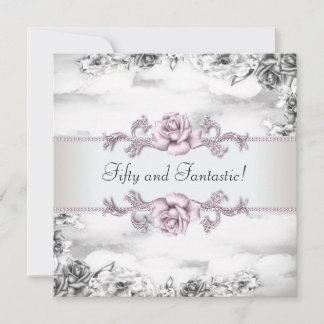 Invitación Cumpleaños 50 de mujer rosa rosado negro y blanco