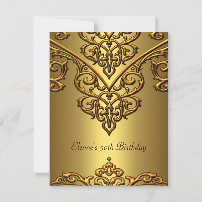 Invitación Cumpleaños 50 de oro sobre superposición de oro (Anverso)