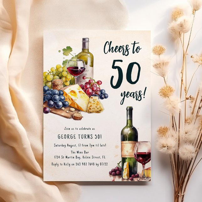 Invitación Cumpleaños 50 de Queso y Vino Adulto Charcutería (Subido por el creador)