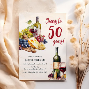 Invitación Cumpleaños 50 de Queso y Vino para Adultos Charcut