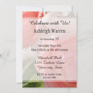 Invitación Cumpleaños 50 de Rosa Blanca Melocotón Floral