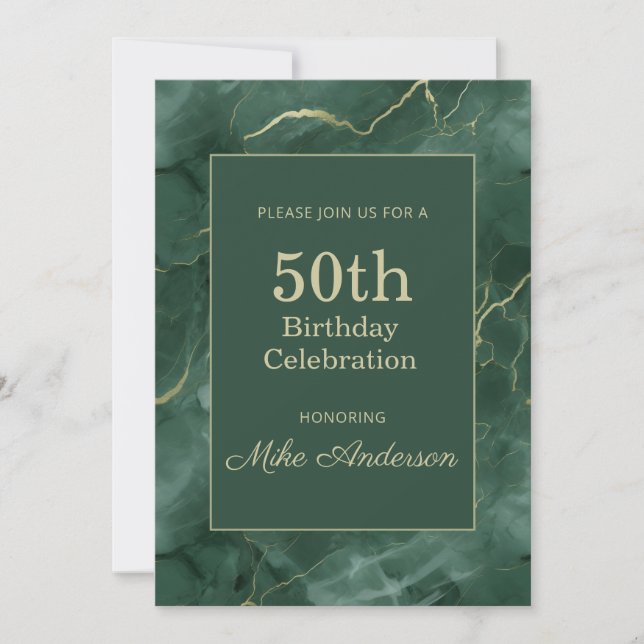 Invitación Cumpleaños 50 de Teal Marble (Anverso)