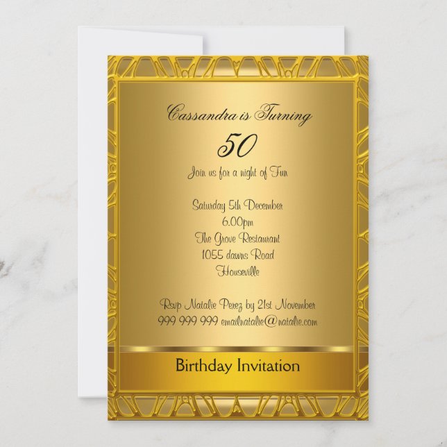 Invitación cumpleaños 50 Deco Gold (Anverso)
