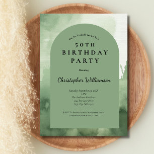 Invitación Cumpleaños 50 del hombre con acuarela verde y arco