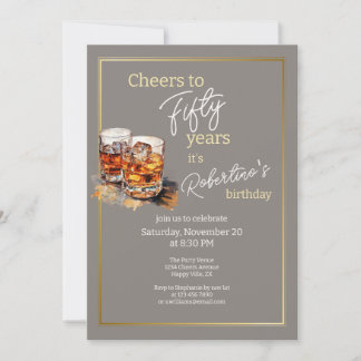 Invitación Cumpleaños 50 del hombre con vaso de doble whisky