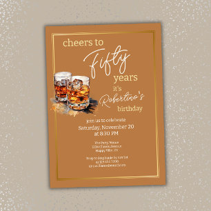 Invitación Cumpleaños 50 del hombre con vaso de whisky doble