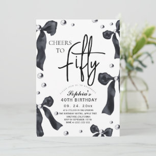 Invitación Cumpleaños 50 del lazo negro y blanco