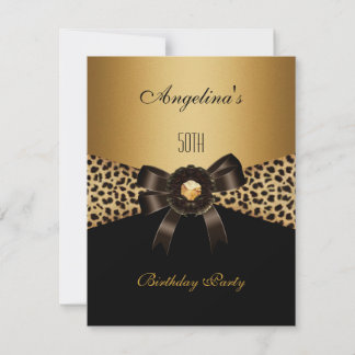 Invitación Cumpleaños 50 dorado leopardo café marrón negro