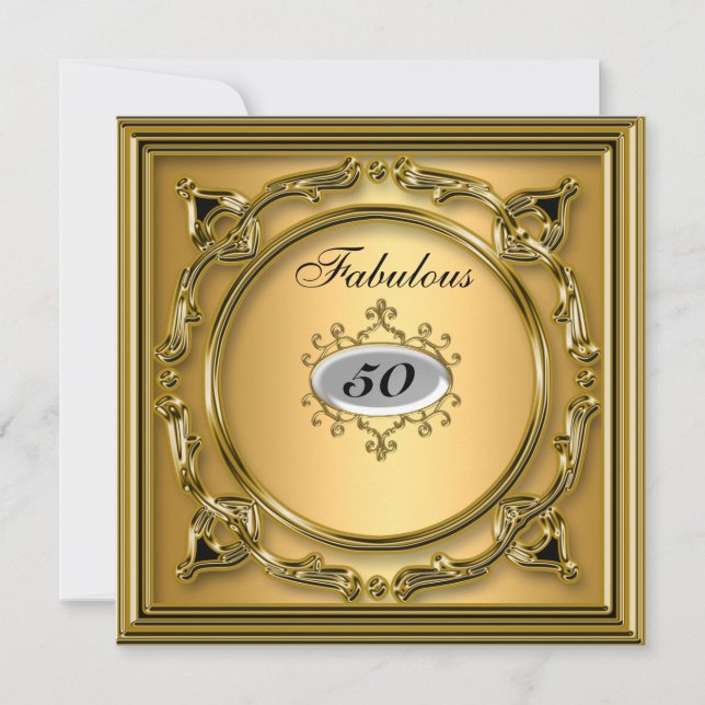 Invitación cumpleaños 50 dorado Quincuagésimo (Anverso)