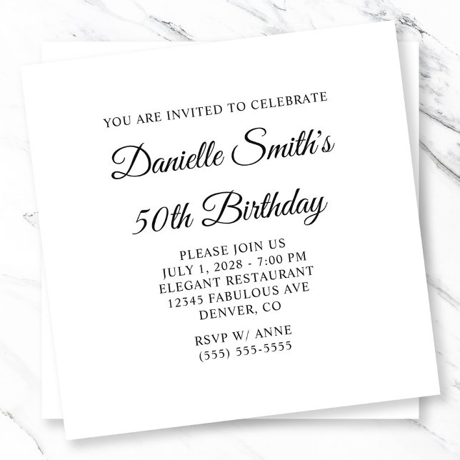 Invitación Cumpleaños 50 Elegant Script (Elegant Script 50th Birthday Invitation)