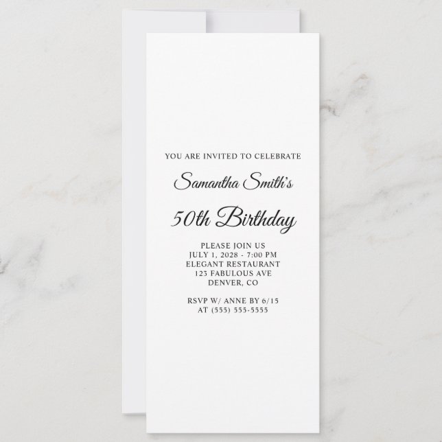 Invitación Cumpleaños 50 Elegant Script (Anverso)