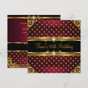 Invitación Cumpleaños 50 Elegante Burgundy Oro Mancha Negro
