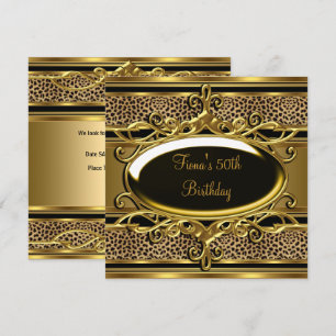Invitación Cumpleaños 50 Elegante Clásico Dorado Negro