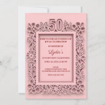 Cumpleaños 50 Elegante Estilo de Papel Cortado Flo