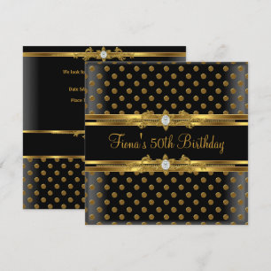 Invitación Cumpleaños 50 Elegante Joyas Negro Mancha Dorada