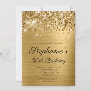 Invitación Cumpleaños 50 Elegante Letra Brillante con Hojuela