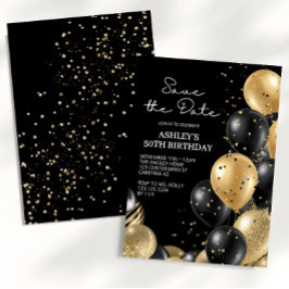 Invitación Cumpleaños 50 Elegante Letra Negra