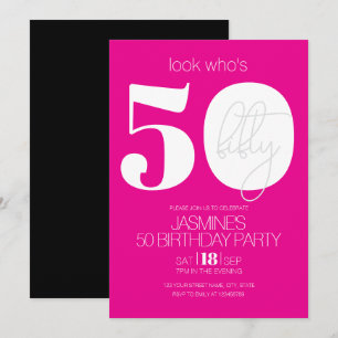 Invitación Cumpleaños 50 elegante moderno rosa negro y blanco