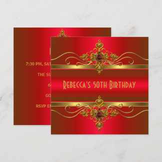 Invitación Cumpleaños 50 Elegante Rico Rojo Terciopelo Oro Jo