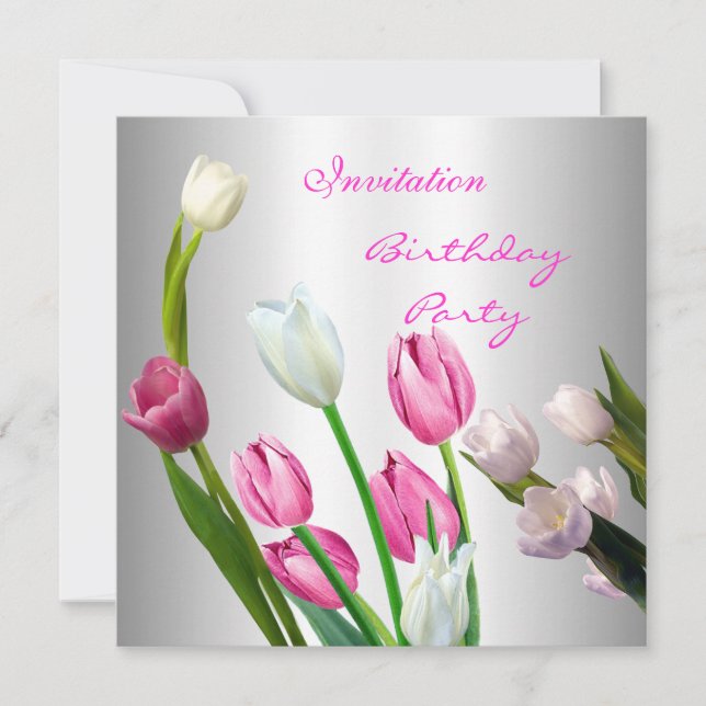 Invitación Cumpleaños 50 Elegante Rosa & Blanco Tu (Anverso)