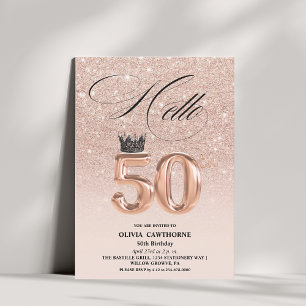 Invitación Cumpleaños 50 elegante Rosa Dorado Rubor Foto
