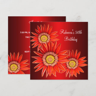 Invitación Cumpleaños 50 Elegantes Flores Rojas