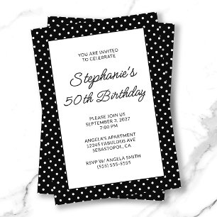 Invitación Cumpleaños 50 en Puntos Negros y Blancos Minúsculo