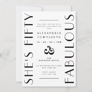 Invitación Cumpleaños 50 & Fabuloso Blanco Art Deco