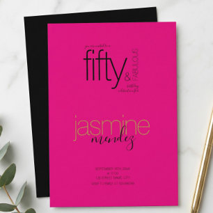 Invitación Cumpleaños 50 & Fabuloso con acento dorado Rosa & 