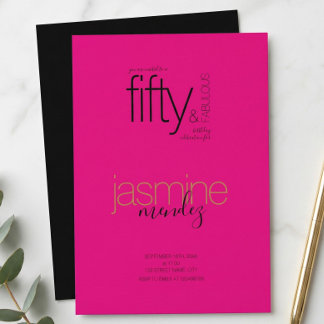 Invitación Cumpleaños 50 & Fabuloso con acento dorado Rosa &