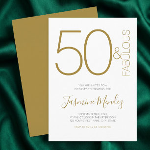 Invitación  Cumpleaños 50 & Fabuloso Elegante Oro Blanco Chic
