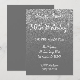 Invitación Cumpleaños 50 Falso Glitter Gris Ombre Plateado