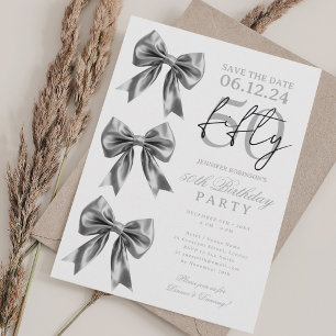 Invitación Cumpleaños 50 Fiesta de Ahorro de Fecha Lazo Coque