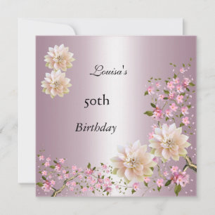 Invitación Cumpleaños 50 Flor de Loto Rosa Floral