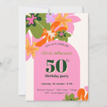 cumpleaños 50 floral colorido elegante femenino